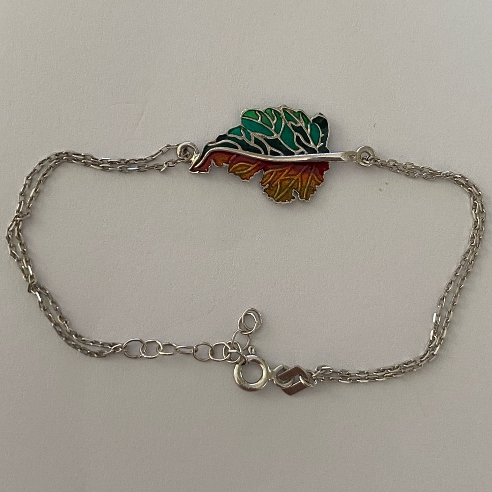 925 Silver leaf bracelet handmade enamel
